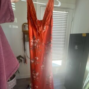 one clothing Orange Lace Trim Slip Dress